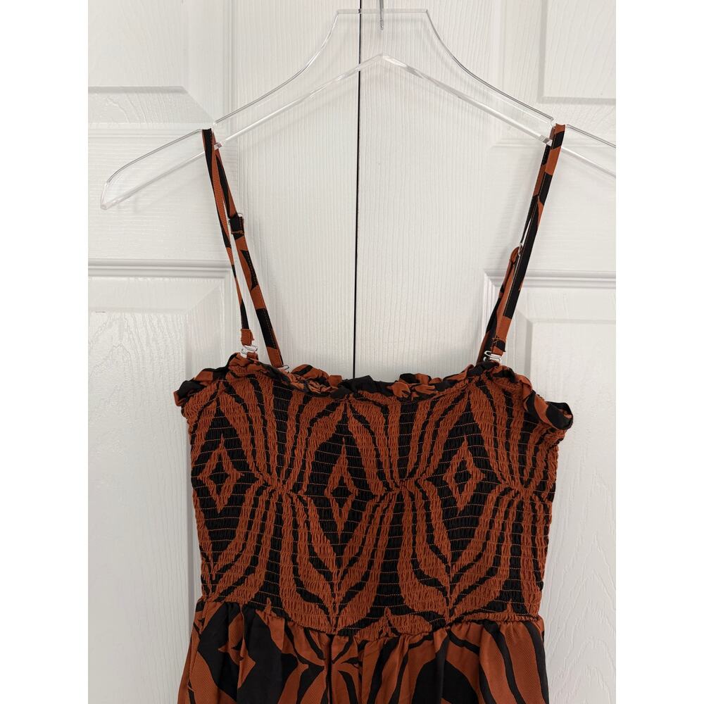 Anthropologie Printed Balloon Leg Jumpsuit Rust Black Smocked Boho Chic Resort - Picture 4 of 9